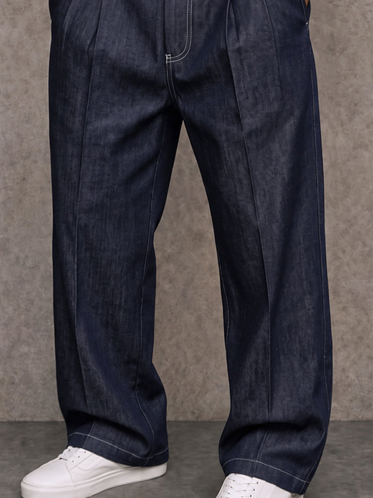 Pantalones casuales de pierna recta de imitación de mezclilla