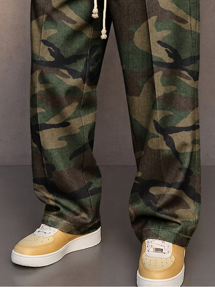 Pantalones casuales con estampado de camuflaje y cordón ajustable