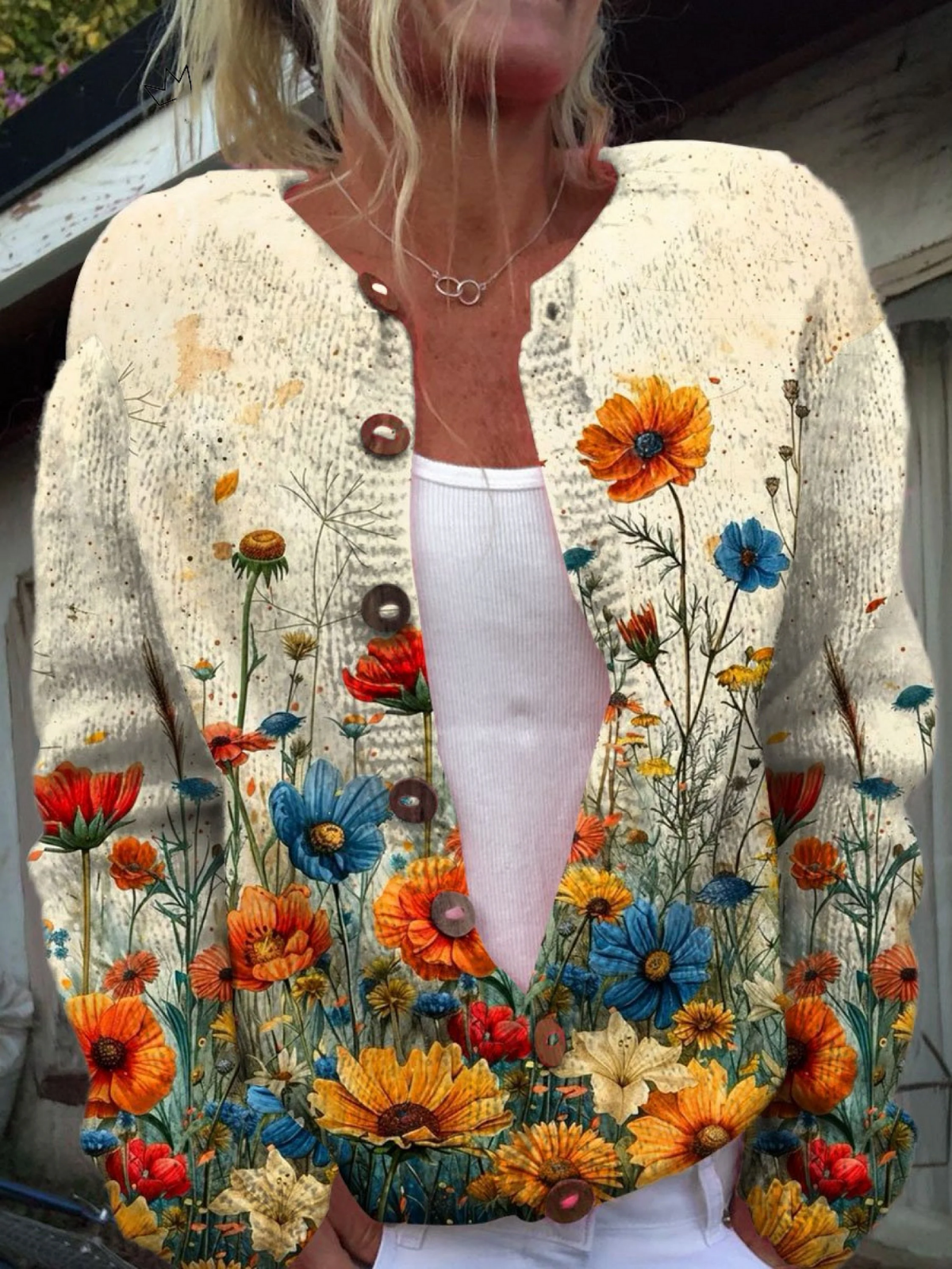 Tansy™ | Cárdigan de punto con estampado floral vintage