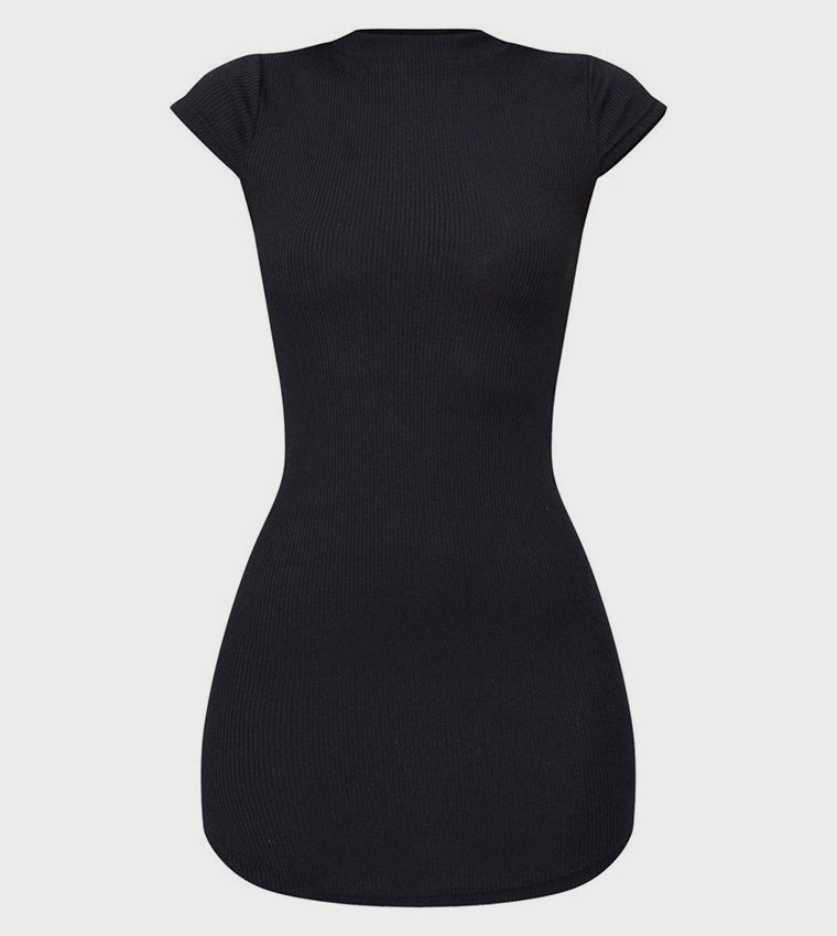Vestido Negro Canalé Ajustado "Sculpt"