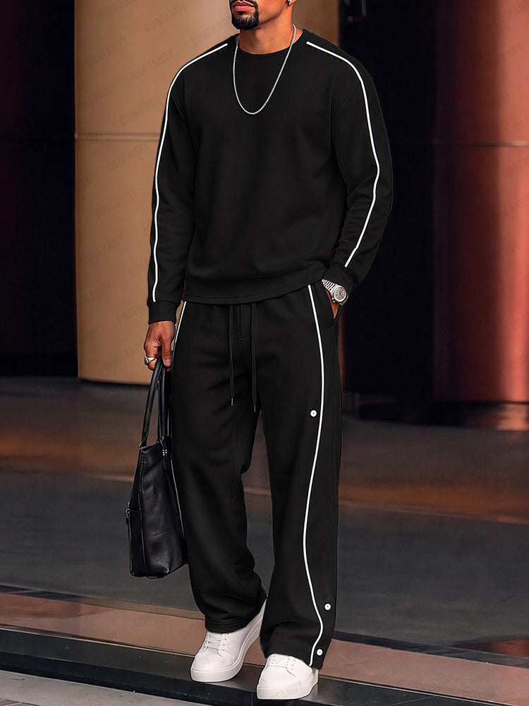 Conjunto casual de sudadera y pantalón con ribetes en contraste