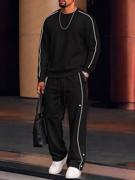 Conjunto casual de sudadera y pantalón con ribetes en contraste