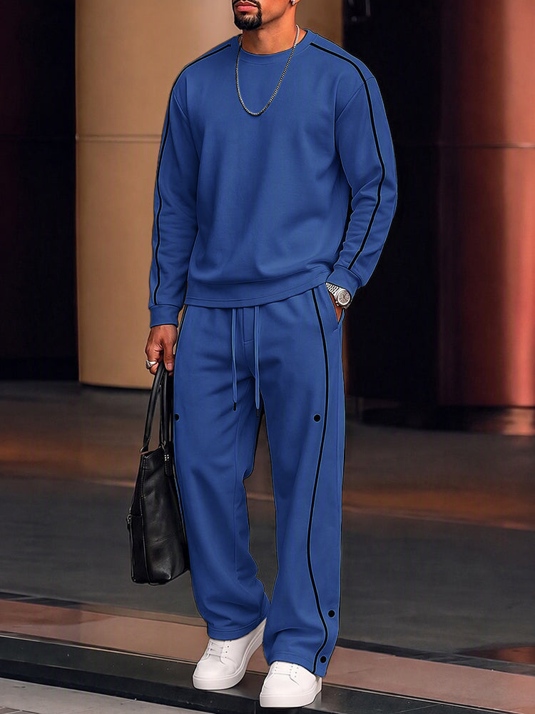 Conjunto casual de sudadera y pantalón con ribetes en contraste