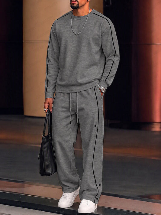 Conjunto casual de sudadera y pantalón con ribetes en contraste