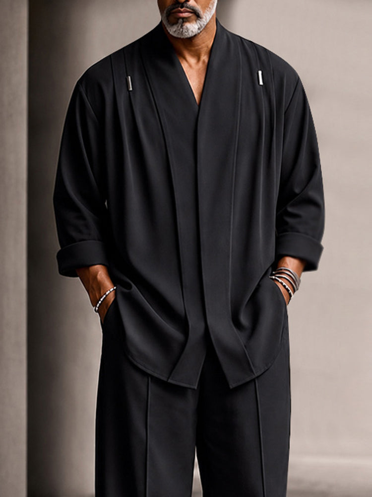 Conjunto de camisa casual de corte relajado con pliegues en los hombros