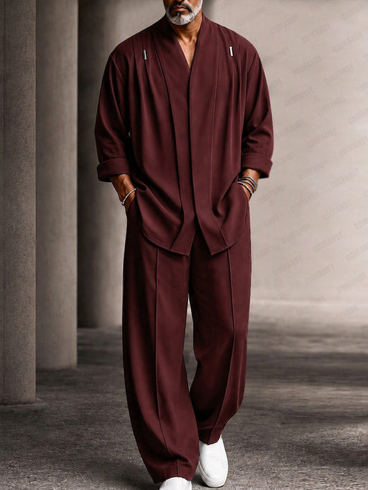 Conjunto de camisa casual de corte relajado con pliegues en los hombros