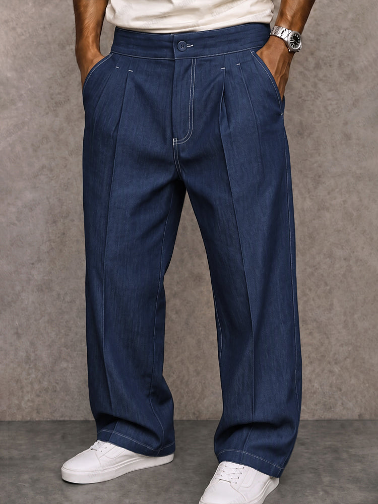 Pantalones casuales de pierna recta de imitación de mezclilla