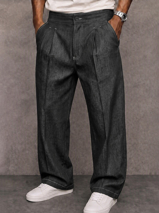 Pantalones casuales de pierna recta de imitación de mezclilla