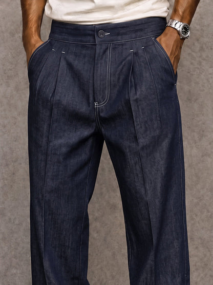 Pantalones casuales de pierna recta de imitación de mezclilla