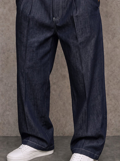 Pantalones casuales de pierna recta de imitación de mezclilla