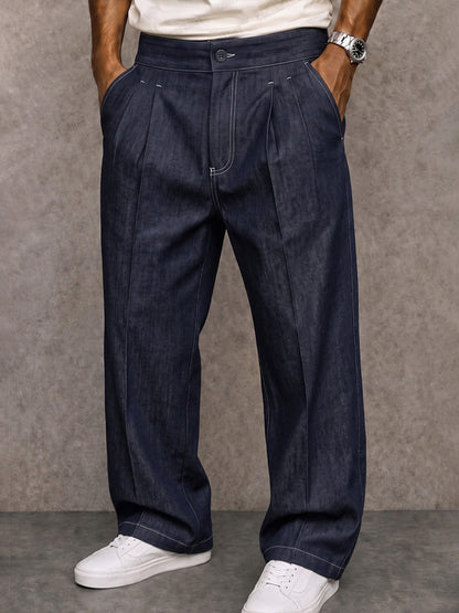 Pantalones casuales de pierna recta de imitación de mezclilla