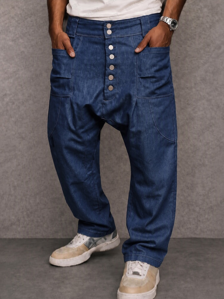 Pantalones casuales urbanos de 100 % algodón con tiro caído