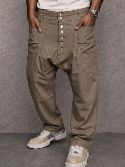 Pantalones casuales urbanos de 100 % algodón con tiro caído