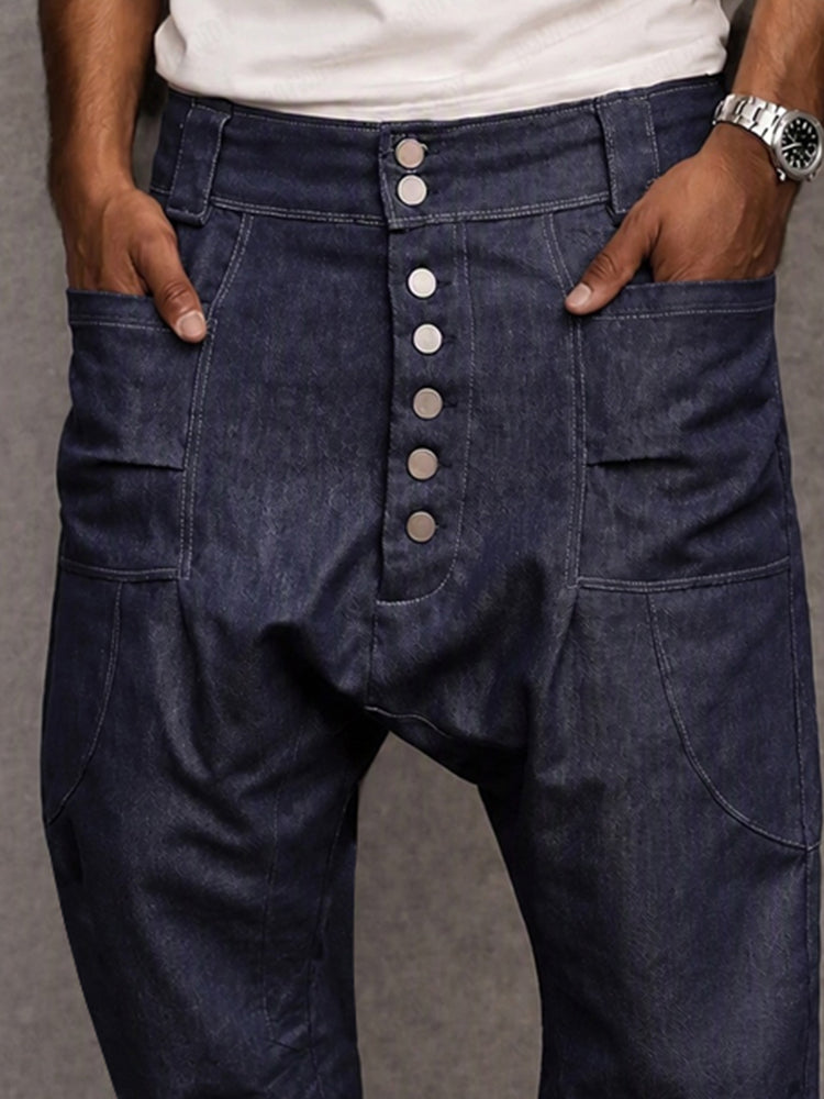 Pantalones casuales urbanos de 100 % algodón con tiro caído