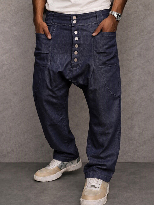 Pantalones casuales urbanos de 100 % algodón con tiro caído