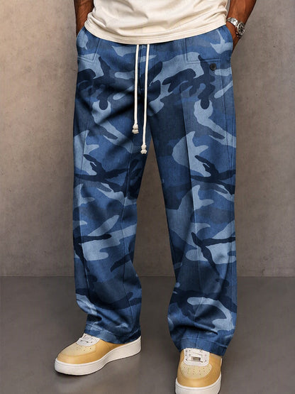 Pantalones casuales con estampado de camuflaje y cordón ajustable