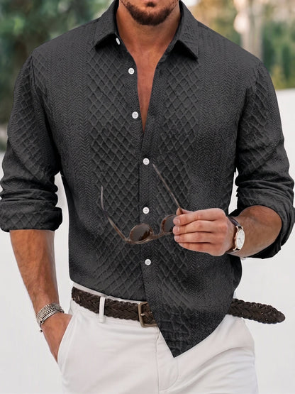 Camisa de manga larga con botones y jacquard gofrado