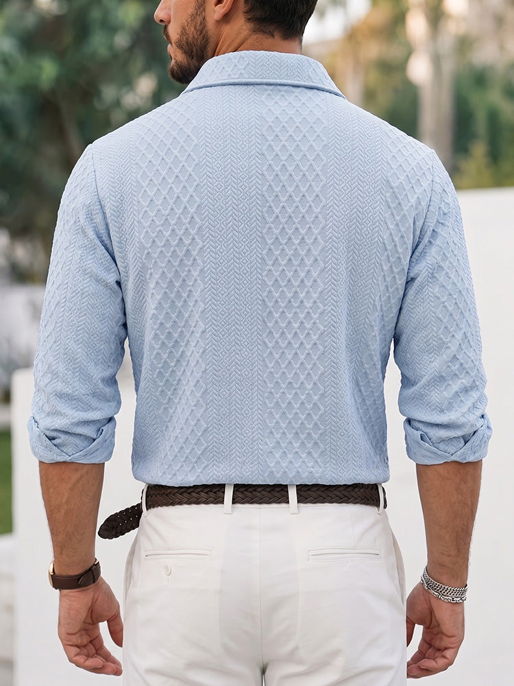 Camisa de manga larga con botones y jacquard gofrado