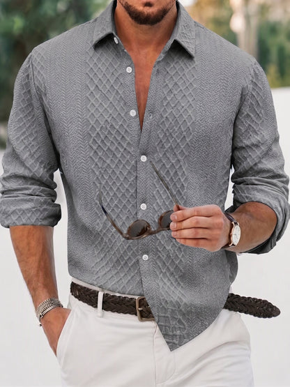Camisa de manga larga con botones y jacquard gofrado