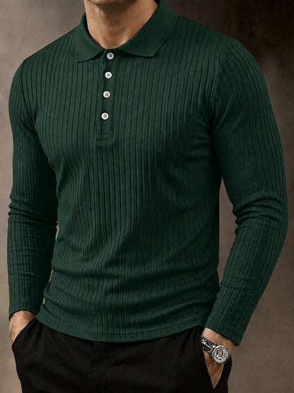 Camisa polo casual de punto acanalado de manga larga