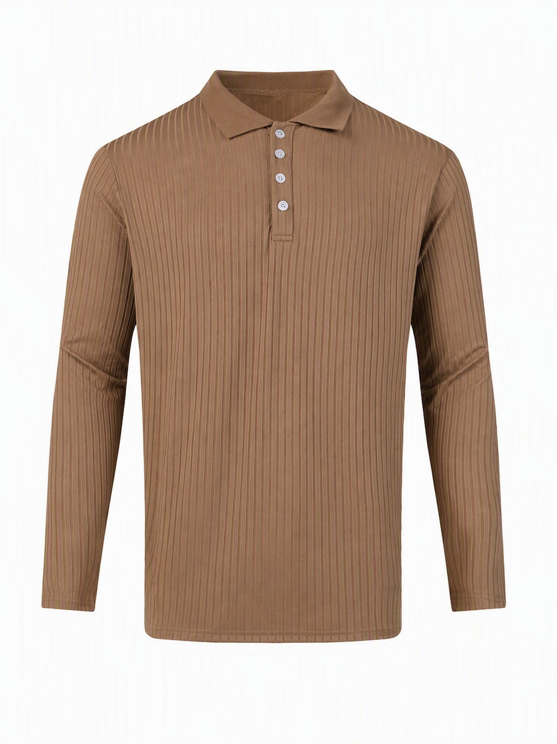 Camisa polo casual de punto acanalado de manga larga