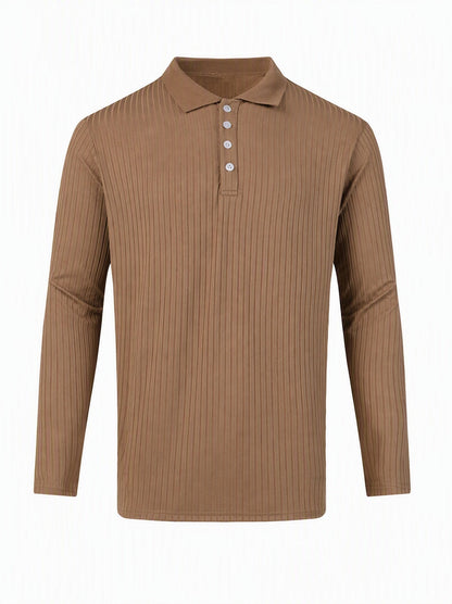 Camisa polo casual de punto acanalado de manga larga