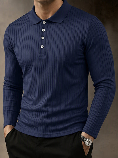 Camisa polo casual de punto acanalado de manga larga