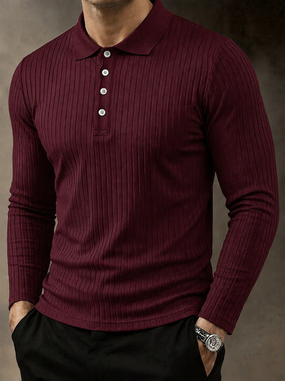 Camisa polo casual de punto acanalado de manga larga