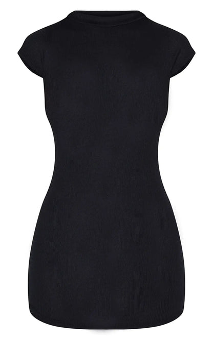 VESTIDO AJUSTADO NEGRO DE CUELLO ALTO